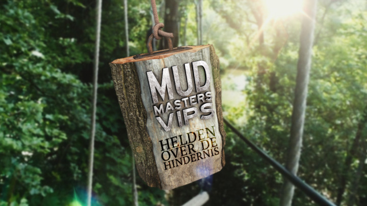 Het logo van Mud Masters VIPS: helden over de hindernis op een houtblok aan een touw